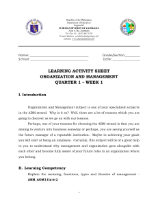 Learning Activity Sheet: Organization and Management