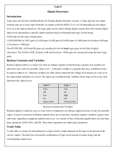Digital Electronics: Logic Gates & Boolean Algebra