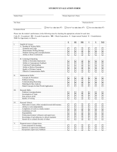 Student Evaluation Form for Practicum Placement