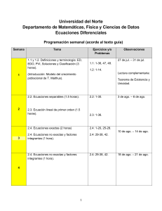 Programaci&oacute;n Semanal: Ecuaciones Diferenciales - Universidad del Norte