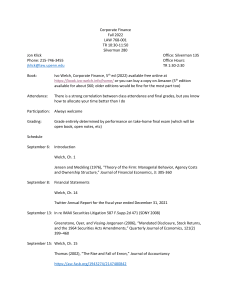 Corporate Finance Syllabus Fall 2022 University of Pennsylvania