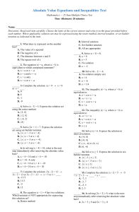 Absolute Value Equations and Inequalities Test