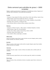 Plan de Comidas Semanal para P&eacute;rdida de Grasa (~1800 kcal/d&iacute;a)