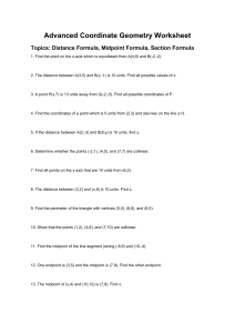 Advanced Coordinate Geometry Worksheet: Distance, Midpoint, Section Formulas