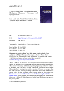 Reactive Wanol-Based Polyurethane for Asphalt Modification