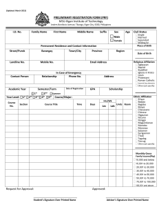 MSU-Iligan Preliminary Registration Form