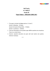 Grade 12 English Core Half-Yearly Exam Pattern 2026-27