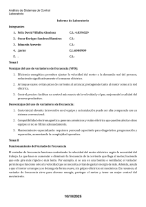 Informe de Laboratorio: An&aacute;lisis de Sistemas de Control con VFD