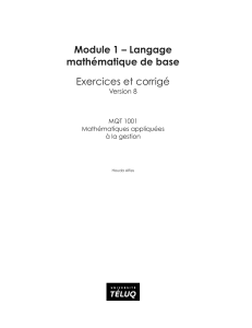 Module 1 : Langage math&eacute;matique de base - Exercices et corrig&eacute;s