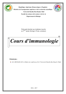 Notes de cours d'immunologie - 2&egrave;me ann&eacute;e biologie - Universit&eacute; Hassiba Ben Bouali