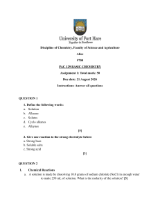 PAC 129 Basic Chemistry Assignment 1: University of Fort Hare