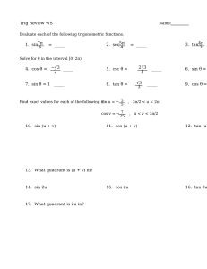Trig Review Worksheet