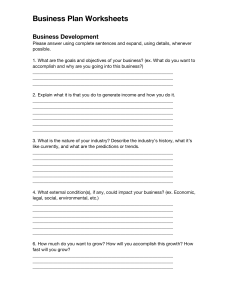 Business Plan Worksheets for Business Development