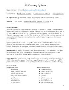 AP Chemistry Syllabus - Coleman, Fort Bend ISD