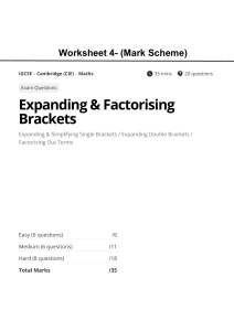 IGCSE Maths Worksheet 4 Mark Scheme: Expanding & Factorising Brackets
