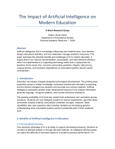 AI Impact on Modern Education: Research Essay