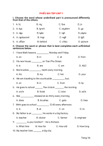 Unit 1 English Exercise Sheet: Pronunciation & Grammar