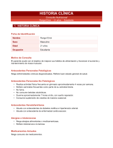 Historia Cl&iacute;nica Consulta Nutricional Paciente Estudiante