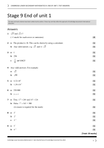 Cambridge Lower Secondary Mathematics 9: Unit 1 Test Answers