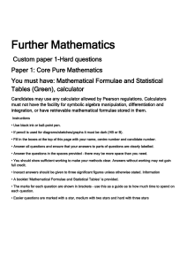 Further Mathematics Exam Paper 1: Core Pure Mathematics