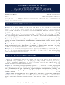 Examen de F&iacute;sica General: Trabajo, Energ&iacute;a, Hidrost&aacute;tica, Hidrodin&aacute;mica