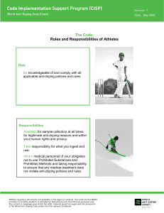 Anti-Doping Code: Athlete Roles & Responsibilities (WADA 2020)