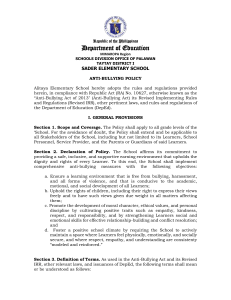 Sader Elementary School Anti-Bullying Policy