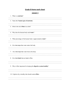 Grade 8 Nutrition Homework Sheet Lesson 1