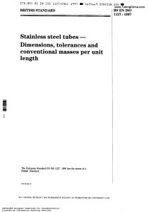 BS EN ISO 1127:1997 Stainless Steel Tubes Dimensions & Tolerances