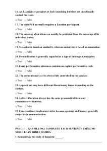 Linguistics Quiz: Semantics & Speech Acts