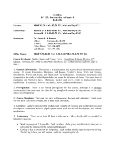 PC 125: Introduction to Physics I Syllabus