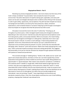 Biographical Sketch: Sociological Analysis of Personal Experience