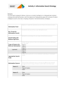 Activity 1: Information Search Strategy for Market Intelligence Lecture