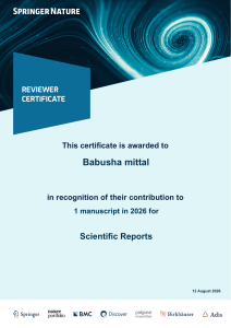 Reviewer Certificate for Scientific Reports