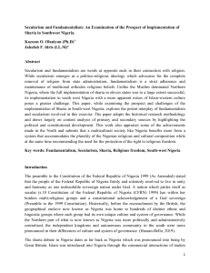 Secularism and Fundamentalism: Sharia Implementation in Southwest Nigeria