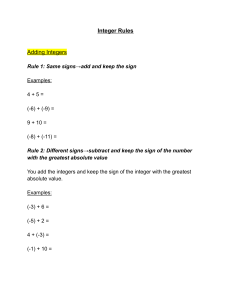 Integer Rules: Adding, Subtracting, Multiplying, Dividing Integers