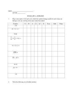 MTH103 Unit 1 Math Worksheet: Number Sets & Notation