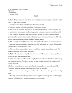 Student Script on Richard Arkwright's Modern Factories