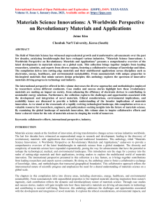 Materials Science Innovations: A Worldwide Perspective
