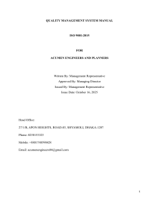 ISO 9001:2015 QMS Manual for Acumen Engineers