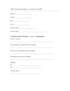 TESOL Observation Worksheet Grammar Lesson PPP