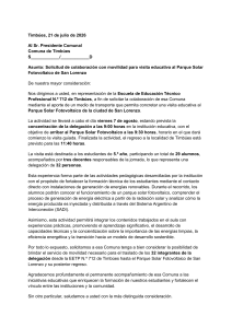 Solicitud de transporte para visita educativa al Parque Solar Fotovoltaico