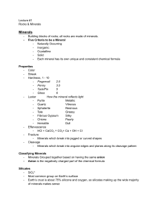 Lecture 1: Rocks & Minerals - Mineral Properties & Rock Cycle