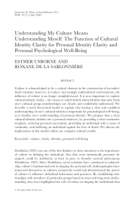 Cultural Identity Clarity and Psychological Well-Being: Research