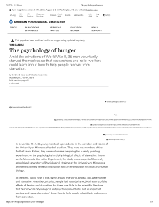 The Psychology of Hunger: Minnesota Starvation Experiment