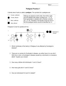 Pedigree Practice 1 Worksheet: Huntington's Disease Questions