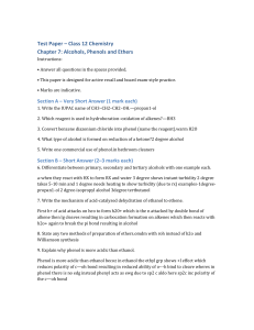 Class 12 Chemistry Test Paper: Alcohols, Phenols, Ethers