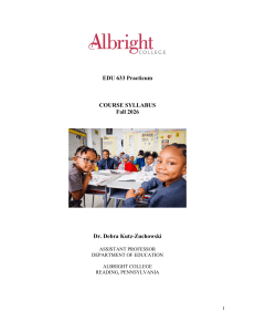 EDU 633 Practicum Syllabus, Albright College, Fall 2026