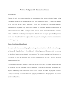 Professional Goals Written Assignment MBA IB