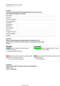 Geography Test Revision: Urbanisation Activities